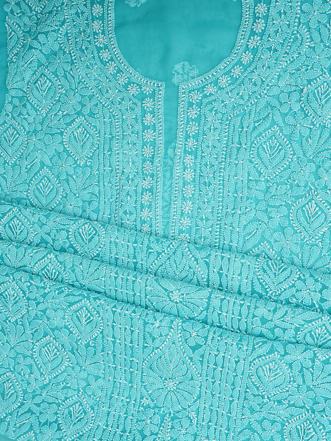 Ada Hand Embroidered Rama Green Georgette Lucknowi Chikankari Unstitched Suit Piece 01A835659