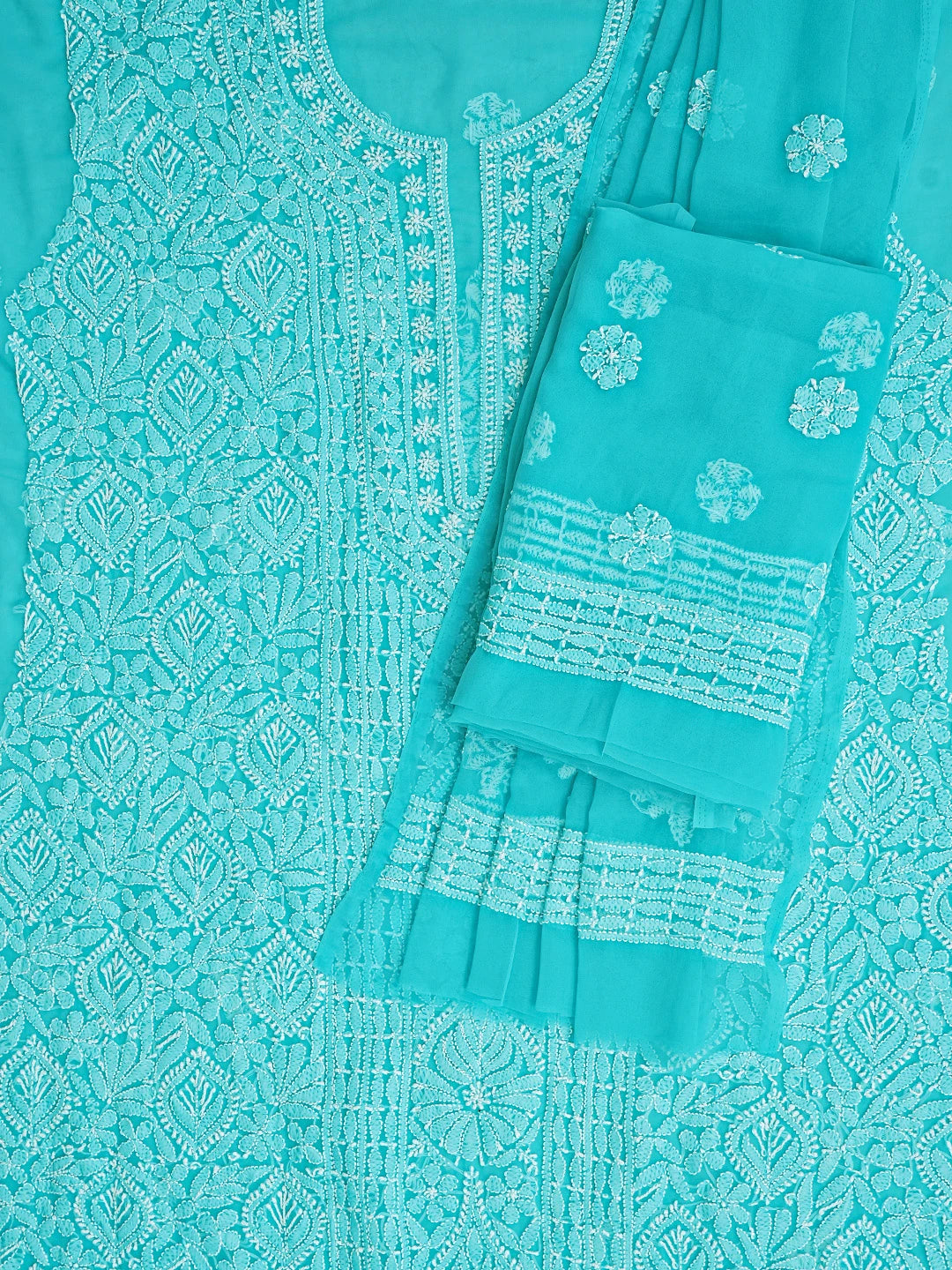 Ada Hand Embroidered Rama Green Georgette Lucknowi Chikankari Unstitched Suit Piece 01A835659