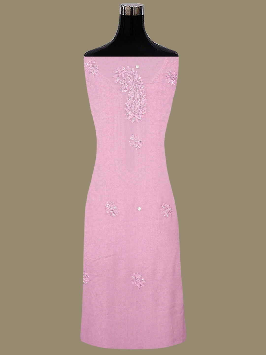 Ada Hand Embroidered Pink Viscose Georgette Lucknowi Chikankari Unstitched Kurta Dupatta Set With Gotapatti Work 01A802023