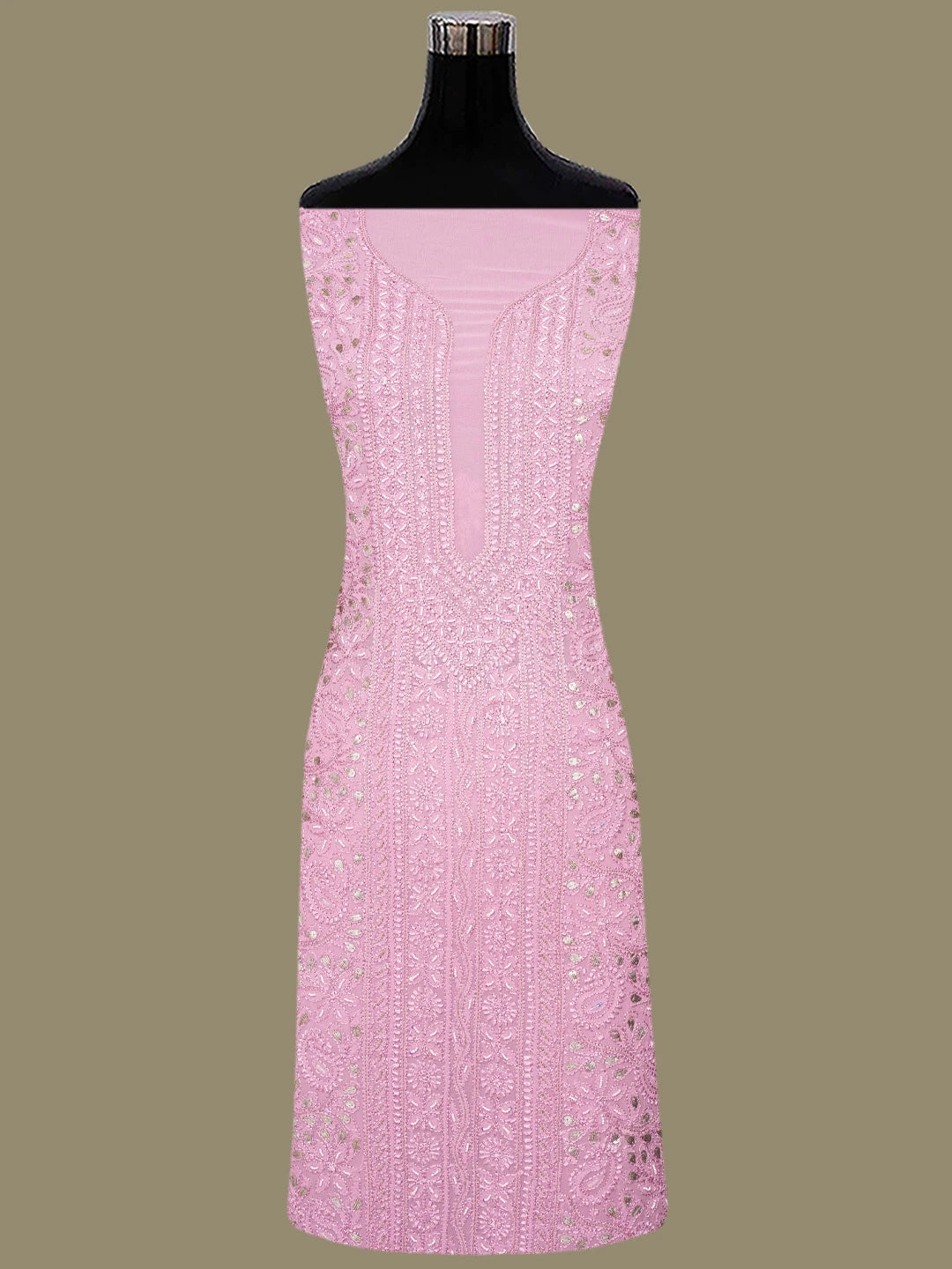 Ada Hand Embroidered Pink Viscose Georgette Lucknowi Chikankari Unstitched Kurta Dupatta Set With Gotapatti Work 01A802023