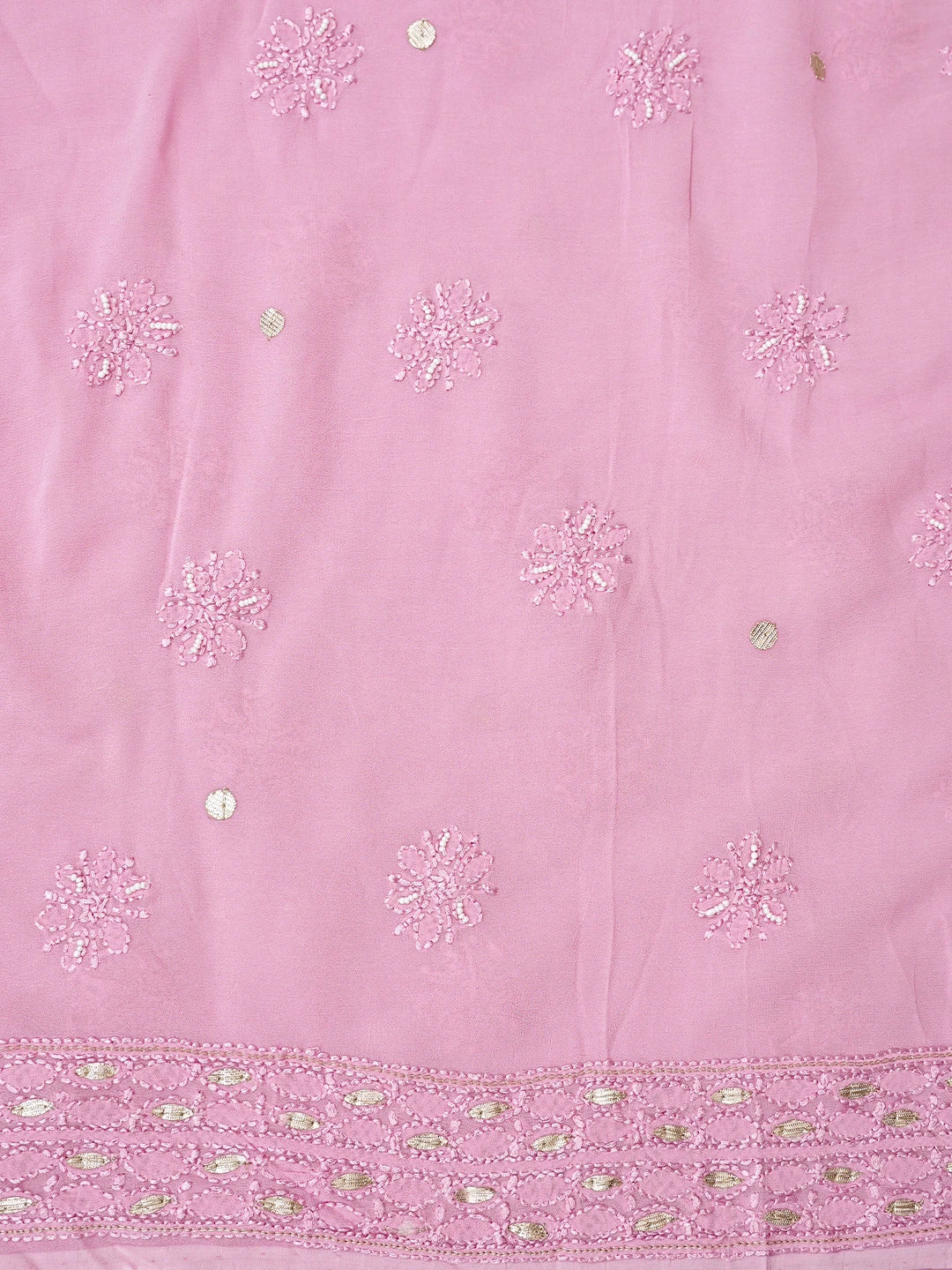 Ada Hand Embroidered Pink Viscose Georgette Lucknowi Chikankari Unstitched Kurta Dupatta Set With Gotapatti Work 01A802023