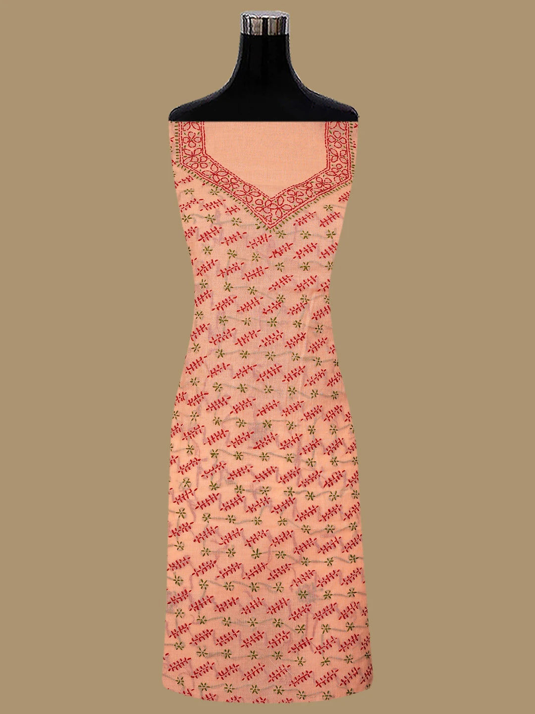 Ada Hand Embroidered Cantaloupe Orange Cotton Lucknowi Chikankari Unstitched Suit Piece 01A853443