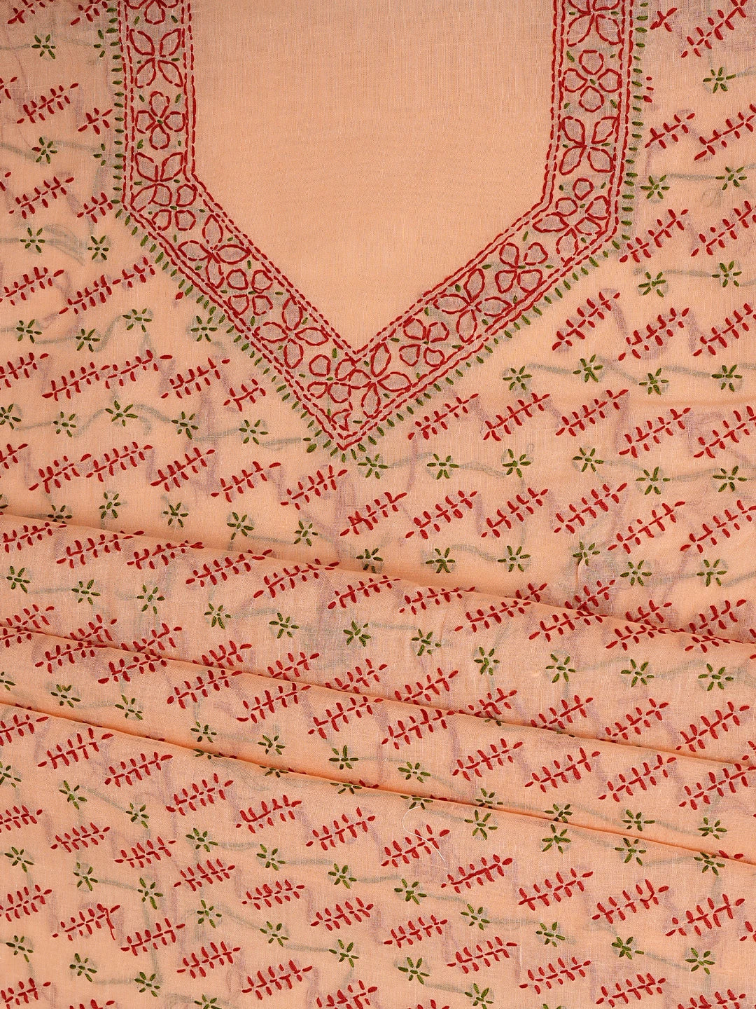 Ada Hand Embroidered Cantaloupe Orange Cotton Lucknowi Chikankari Unstitched Suit Piece 01A853443