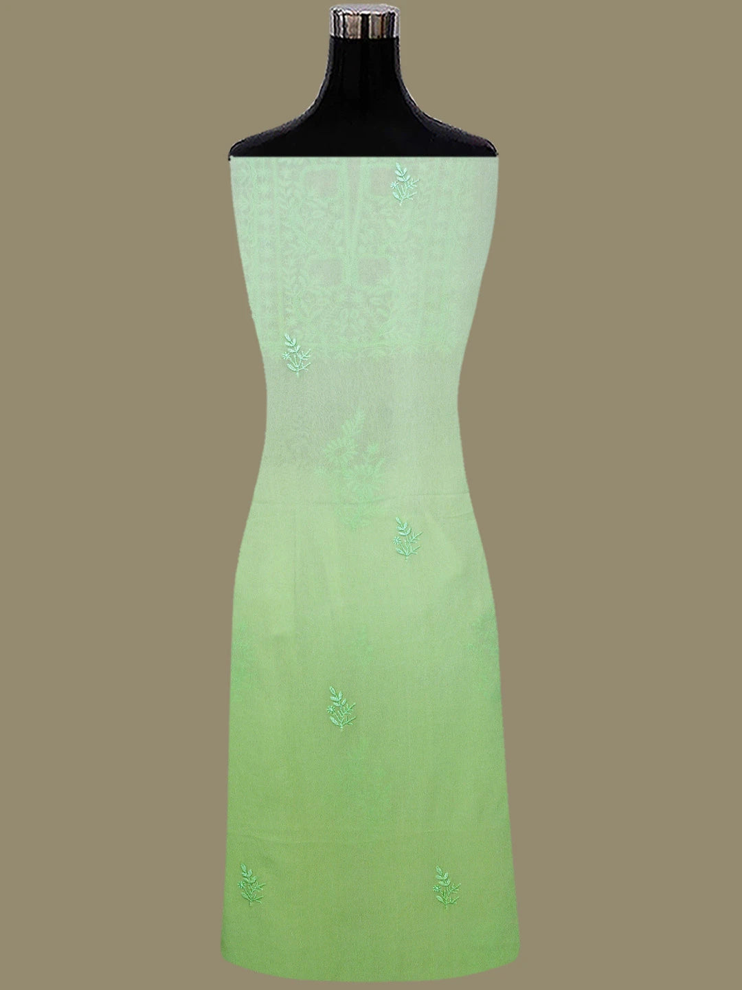 Ada Hand Embroidered Ombre Shade of Light Green Viscose Georgette Lucknowi Chikankari Unstitched Kurta Dupatta Set 01A810414