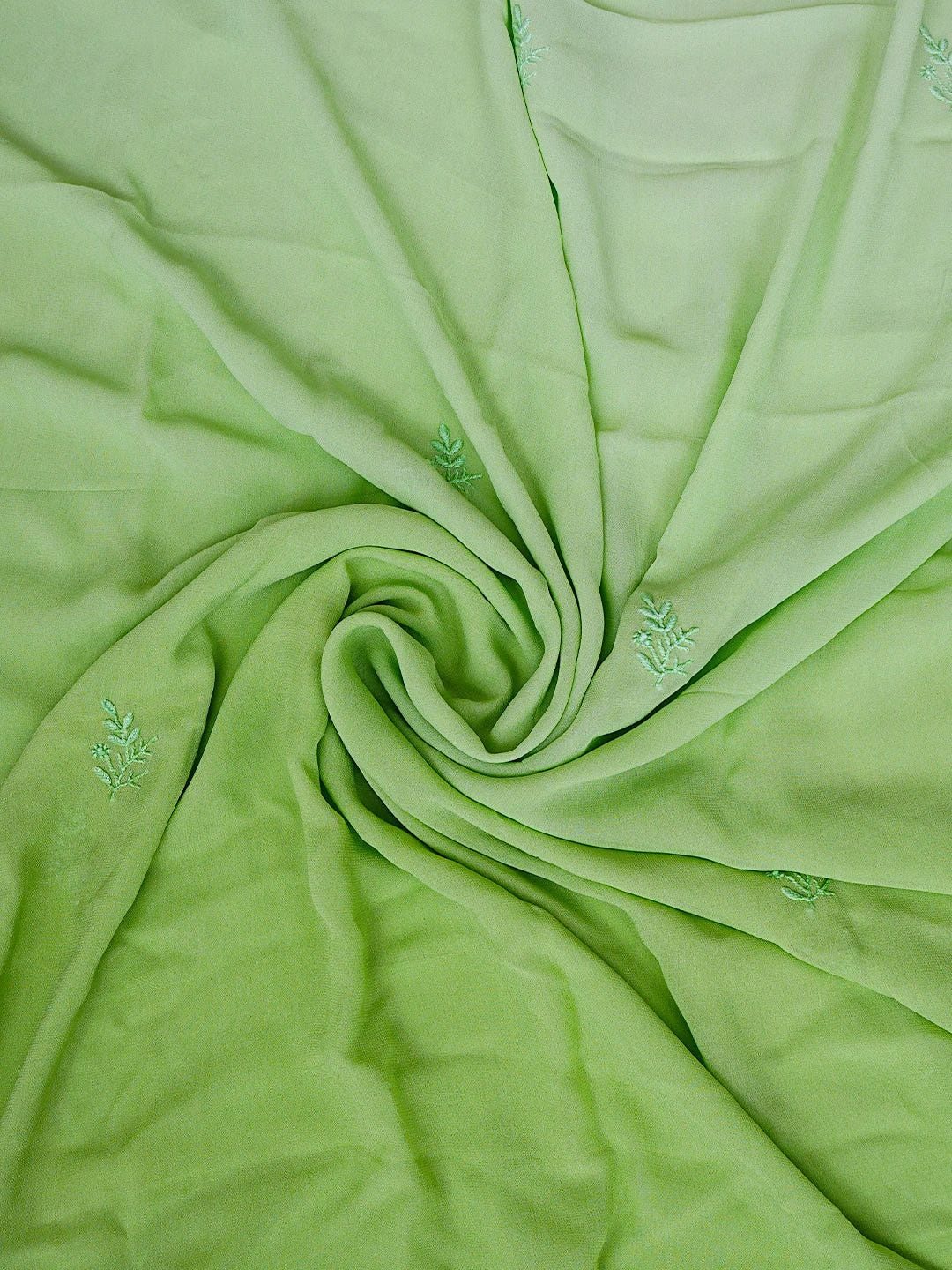 Ada Hand Embroidered Ombre Shade of Light Green Viscose Georgette Lucknowi Chikankari Unstitched Kurta Dupatta Set 01A810414