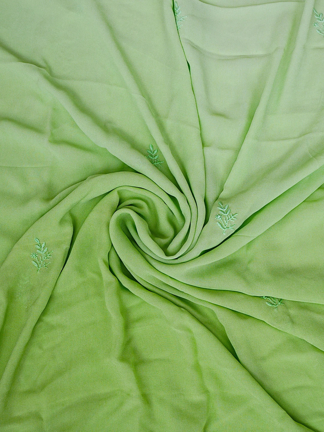 Ada Hand Embroidered Ombre Shade of Light Green Viscose Georgette Lucknowi Chikankari Unstitched Kurta Dupatta Set 01A810414