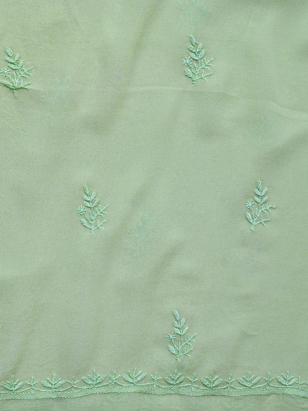 Ada Hand Embroidered Ombre Shade of Light Green Viscose Georgette Lucknowi Chikankari Unstitched Kurta Dupatta Set 01A810414