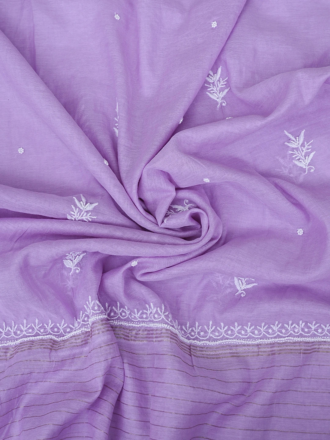 Ada Hand Embroidered Mauve Chanderi Lucknowi Chikankari Unstitched Kurta Dupatta Set With Pearl Work 01A811828