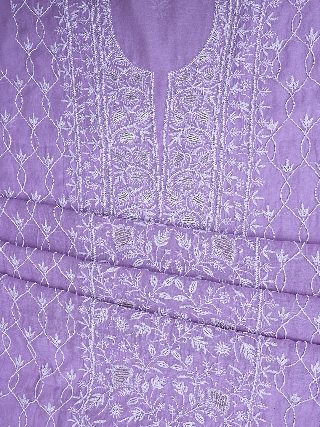 Ada Hand Embroidered Mauve Chanderi Lucknowi Chikankari Unstitched Kurta Dupatta Set With Pearl Work 01A811828