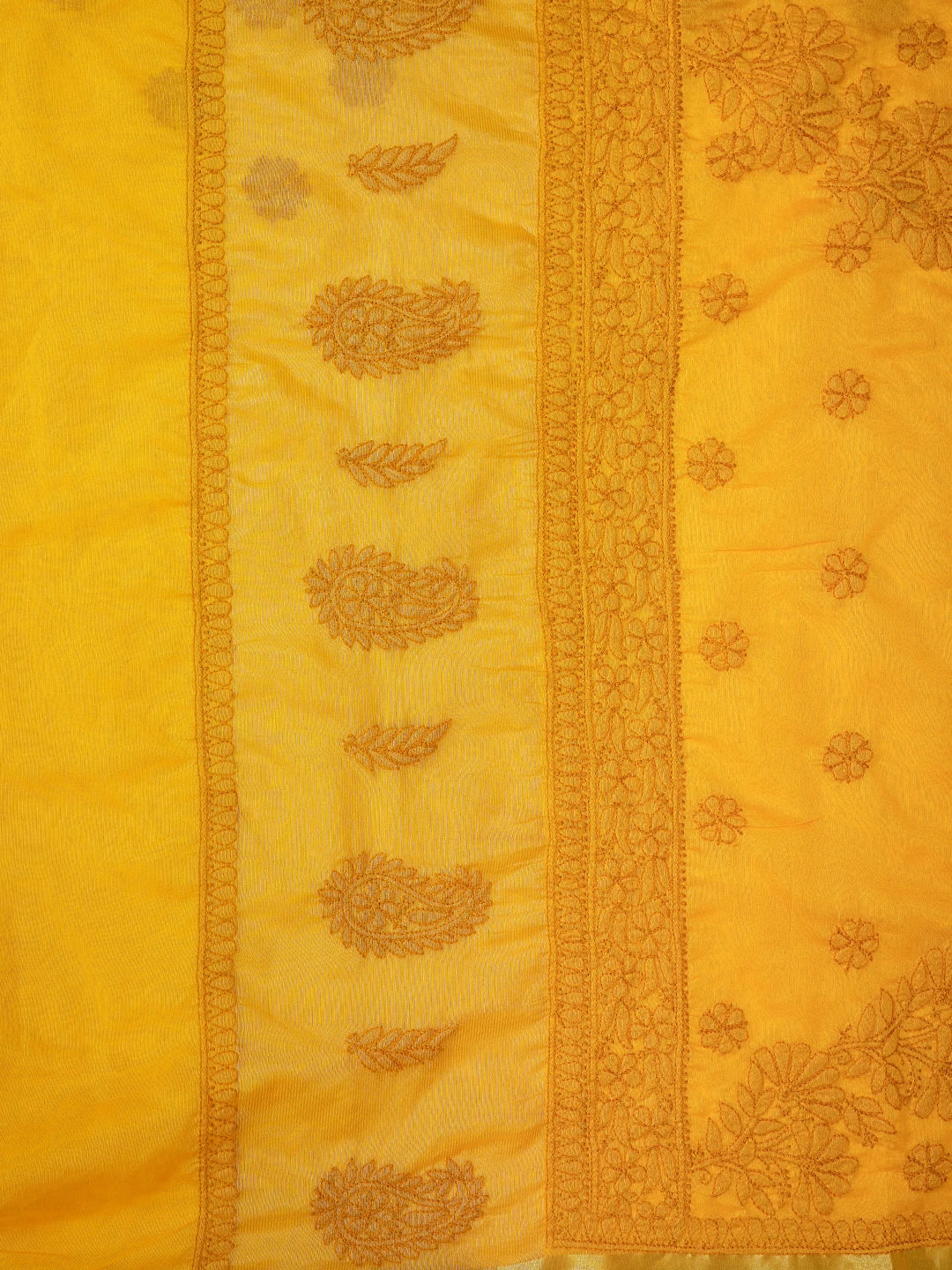 Ada Hand Embroidered Gold Yellow Chanderi Lucknowi Chikankari Saree With Blouse 01A854982