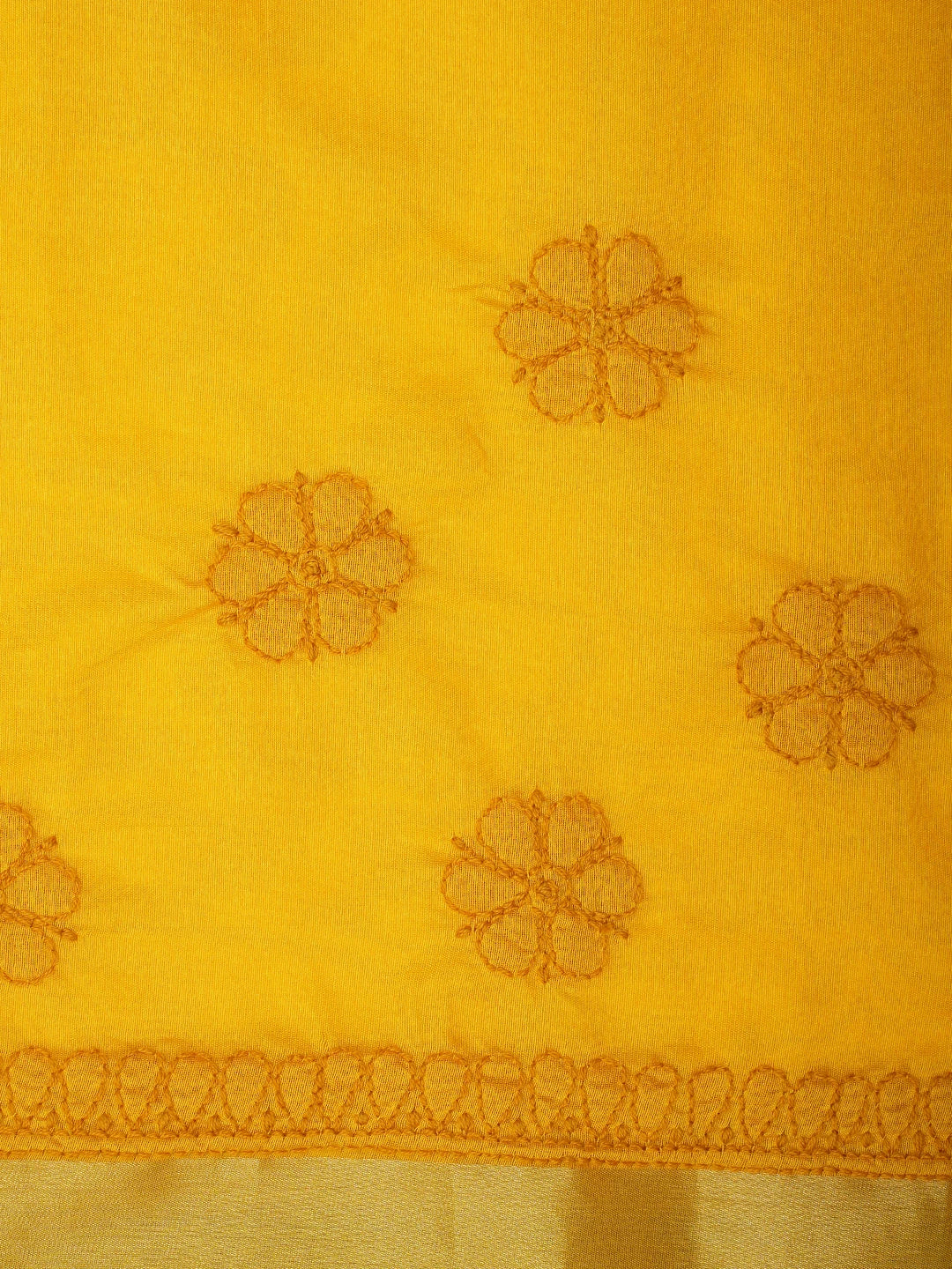 Ada Hand Embroidered Gold Yellow Chanderi Lucknowi Chikankari Saree With Blouse 01A854982