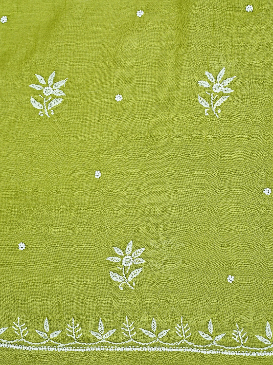 Ada Hand Embroidered Mehendi Green Chanderi Lucknowi Chikankari Unstitched Kurta Dupatta Set With Cutdana Work 01A819259