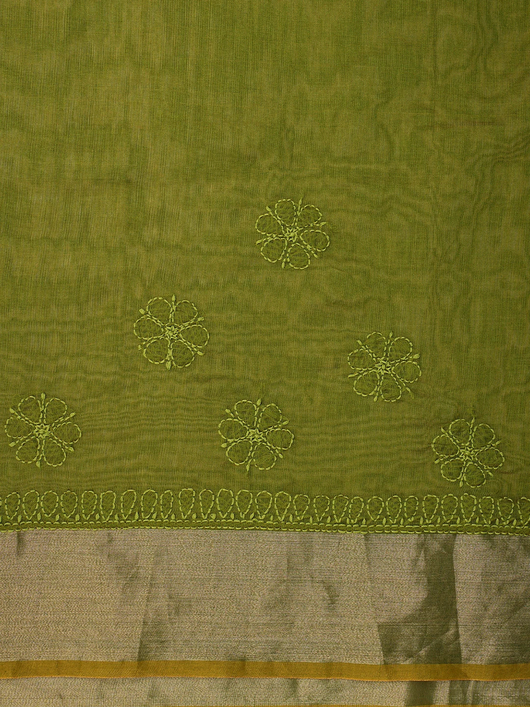 Ada Hand Embroidered Mehandi Green Chanderi Lucknowi Chikankari Saree and Blouse 01A854972