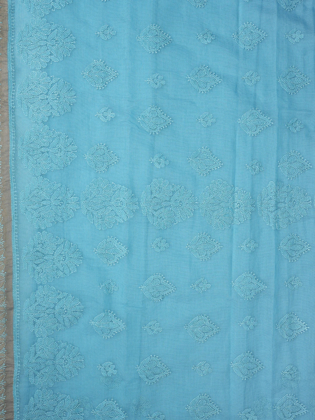 Ada Hand Embroidered Blue Chanderi Lucknowi Chikankari Saree and Blouse 01A847214