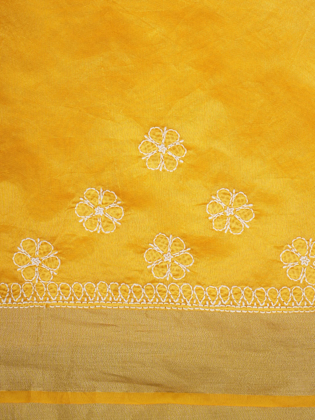 Ada Hand Embroidered Yellow Chanderi Lucknowi Chikankari Saree With Blouse 01A854984
