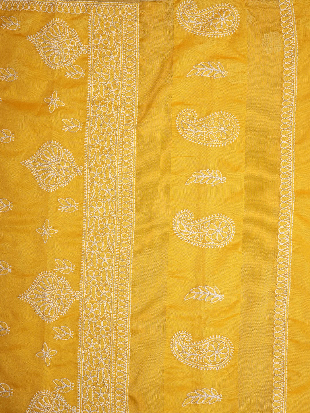 Ada Hand Embroidered Yellow Chanderi Lucknowi Chikankari Saree With Blouse 01A854984