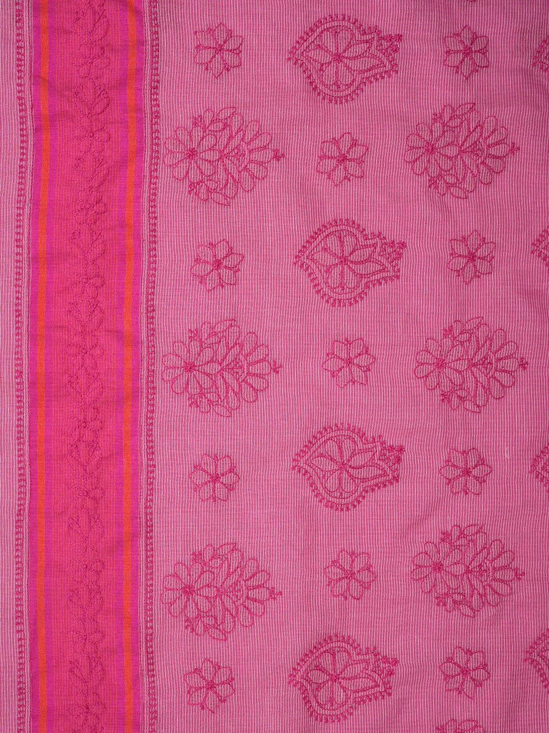 Ada Hand Embroidered Onion Pink Kota Chanderi Lucknowi Chikankari Saree and Blouse 01A798582