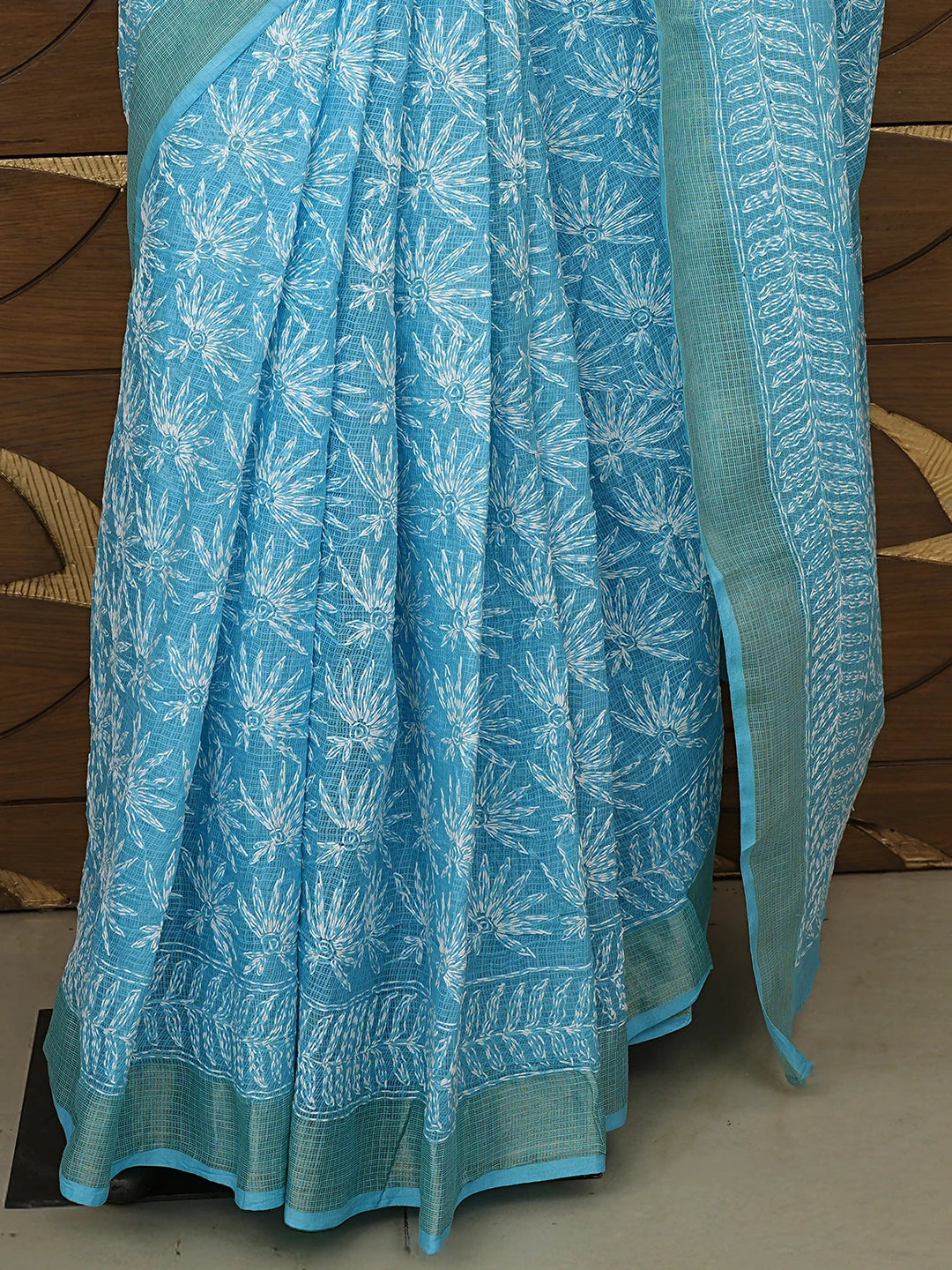Ada Hand Embroidered Blue Kota Lucknowi Chikankari Saree With Blouse 01A767516