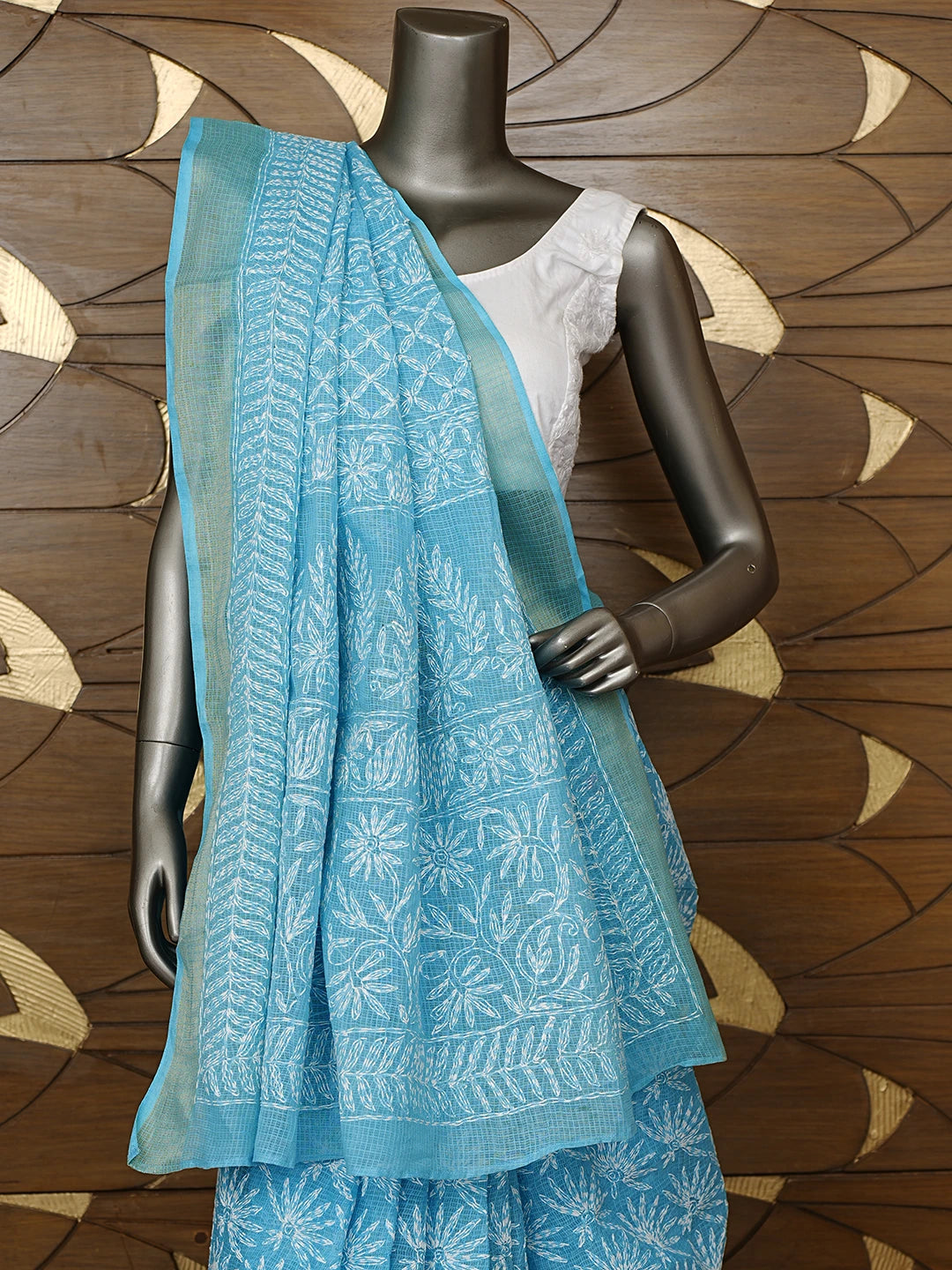 Ada Hand Embroidered Blue Kota Lucknowi Chikankari Saree With Blouse 01A767516