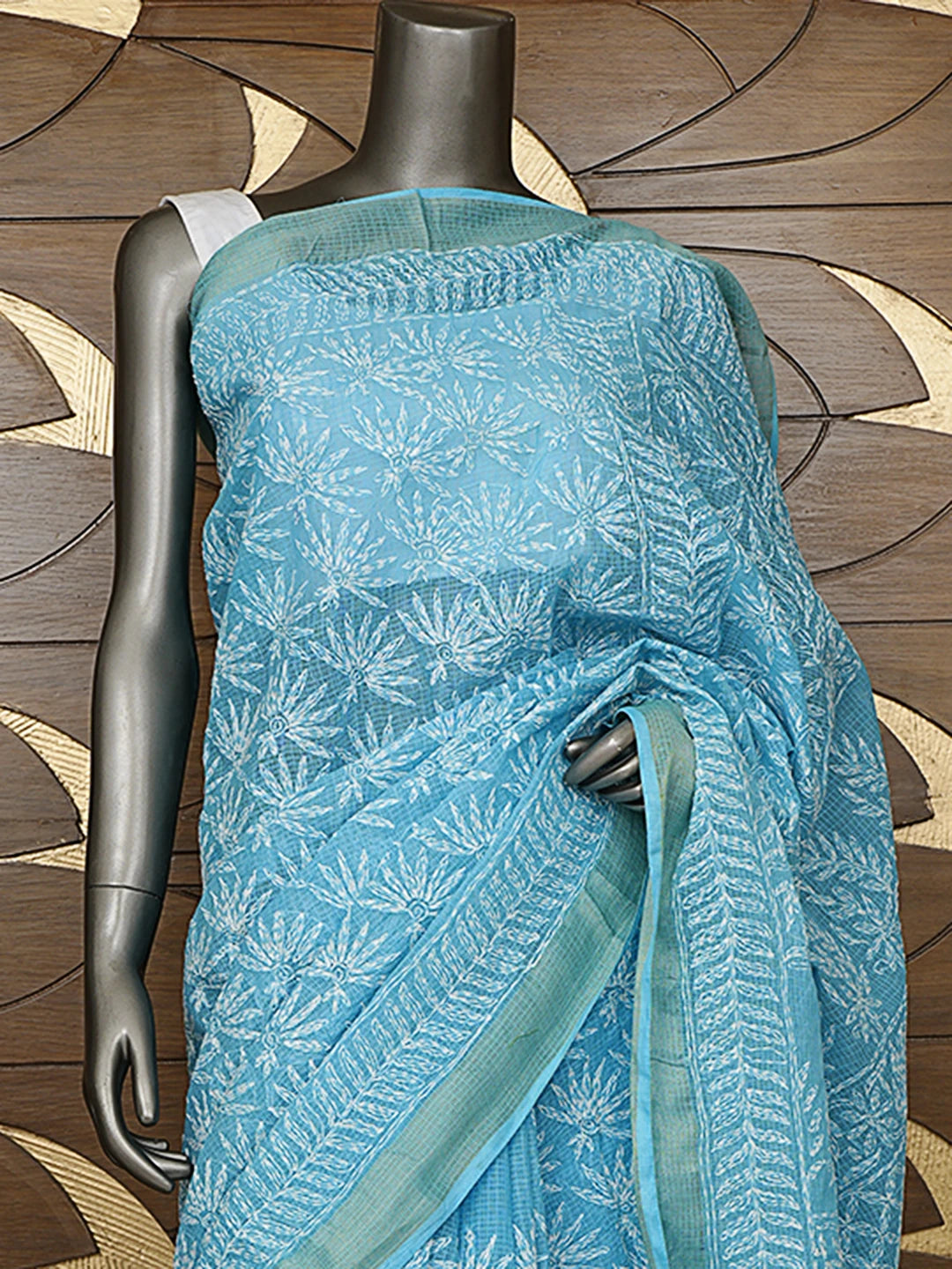 Ada Hand Embroidered Blue Kota Lucknowi Chikankari Saree With Blouse 01A767516