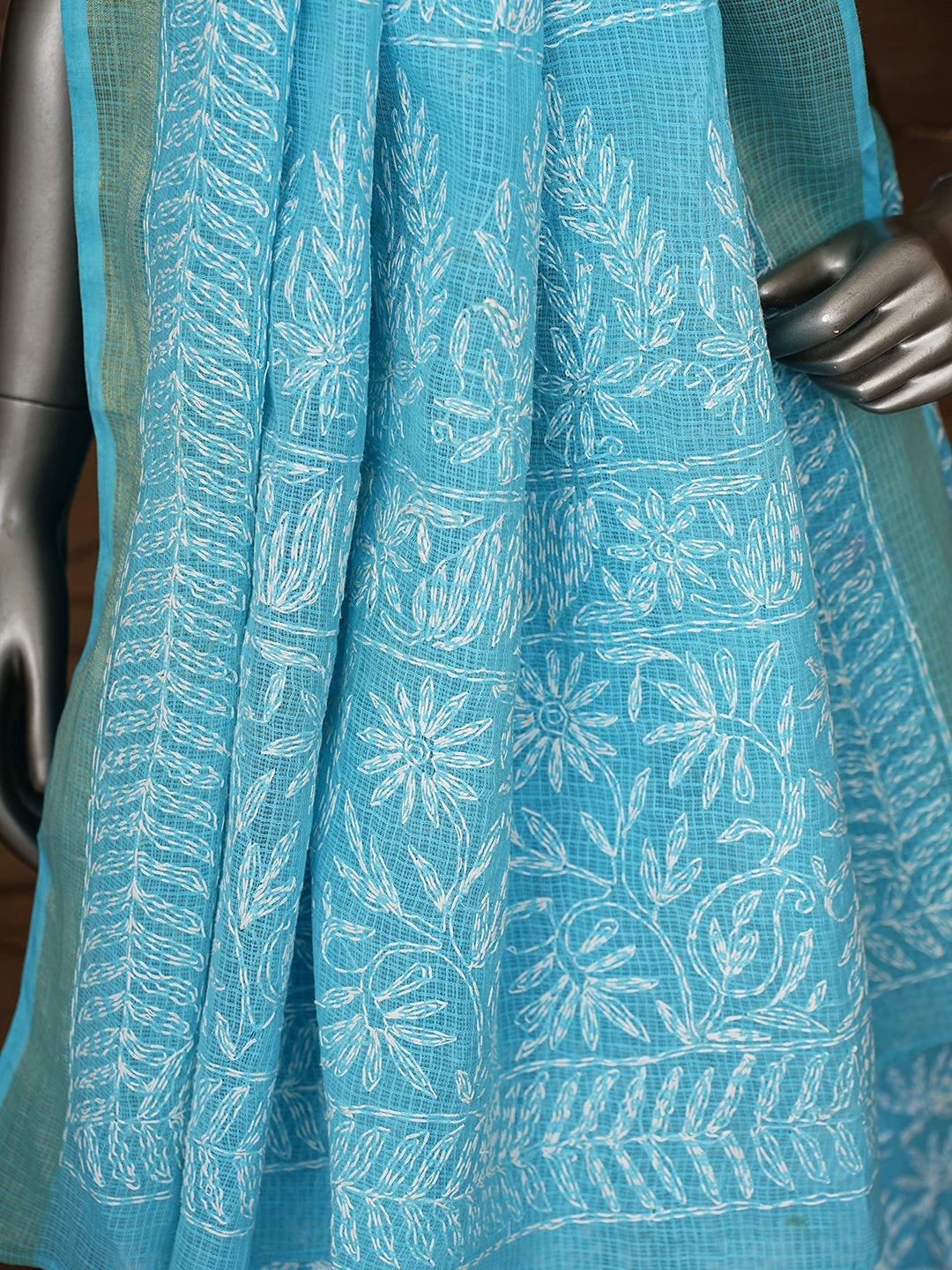 Ada Hand Embroidered Blue Kota Lucknowi Chikankari Saree With Blouse 01A767516