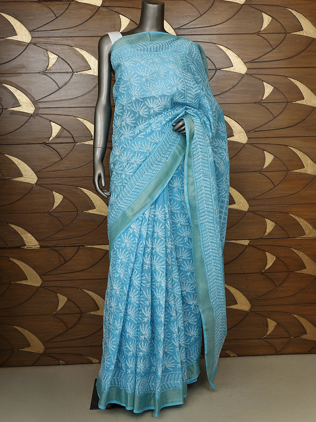 Ada Hand Embroidered Blue Kota Lucknowi Chikankari Saree With Blouse 01A767516