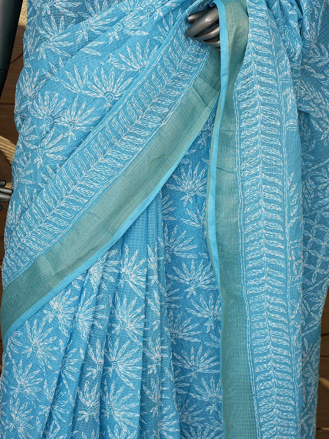 Ada Hand Embroidered Blue Kota Lucknowi Chikankari Saree With Blouse 01A767516