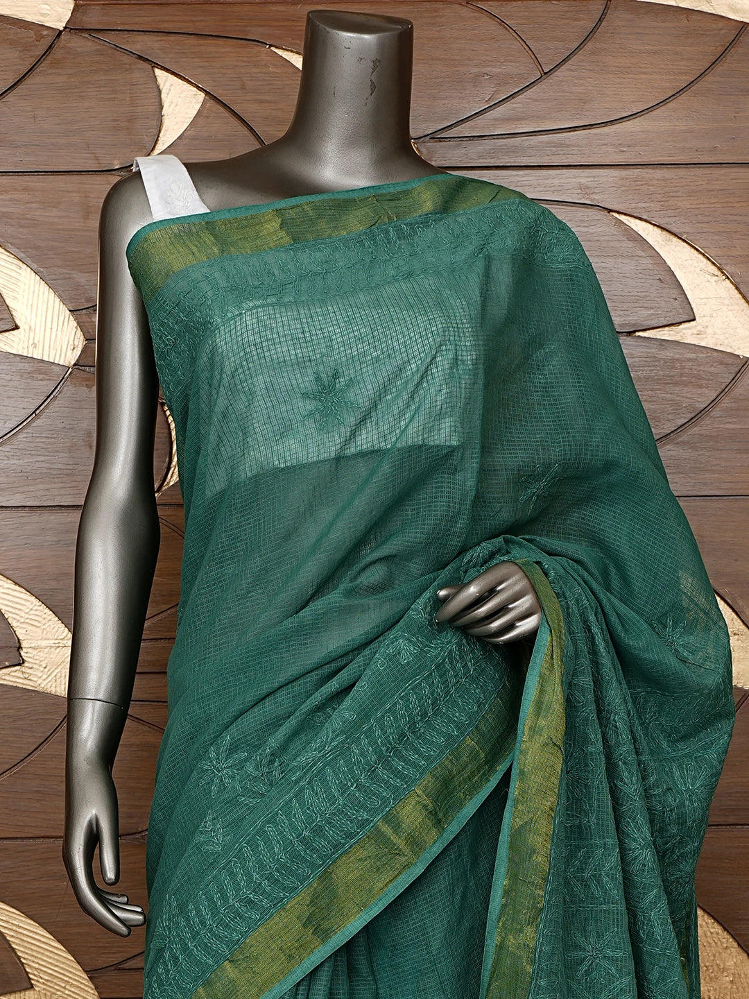 Ada Hand Embroidered Sacramento Green Kota Lucknowi Chikankari Saree With Blouse 01A525415