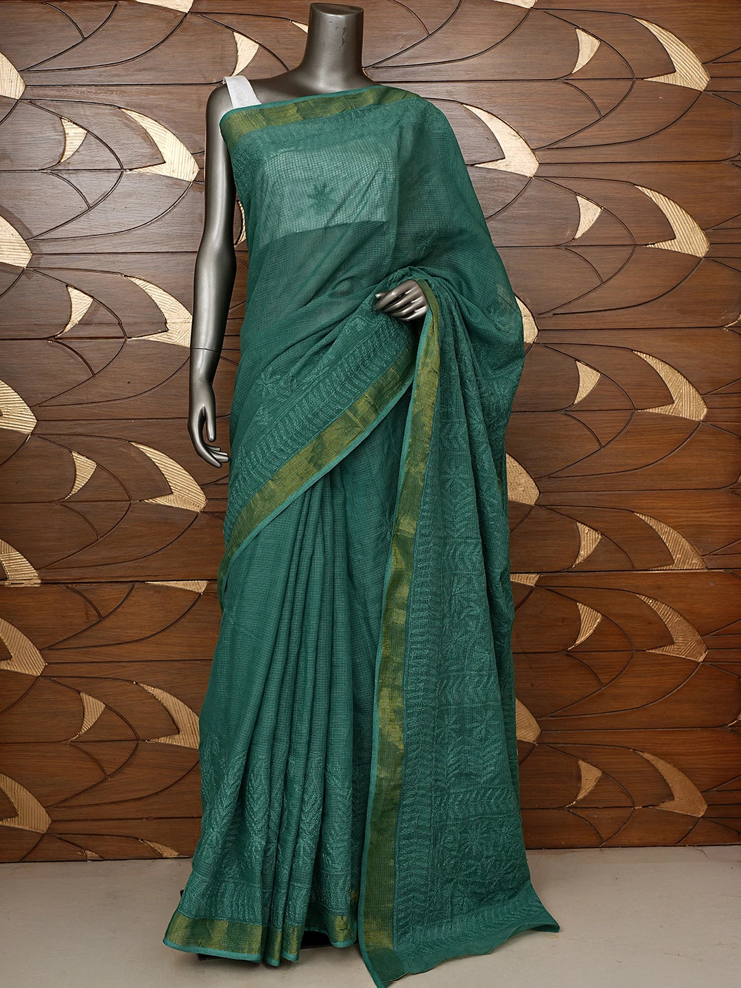 Ada Hand Embroidered Sacramento Green Kota Lucknowi Chikankari Saree With Blouse 01A525415