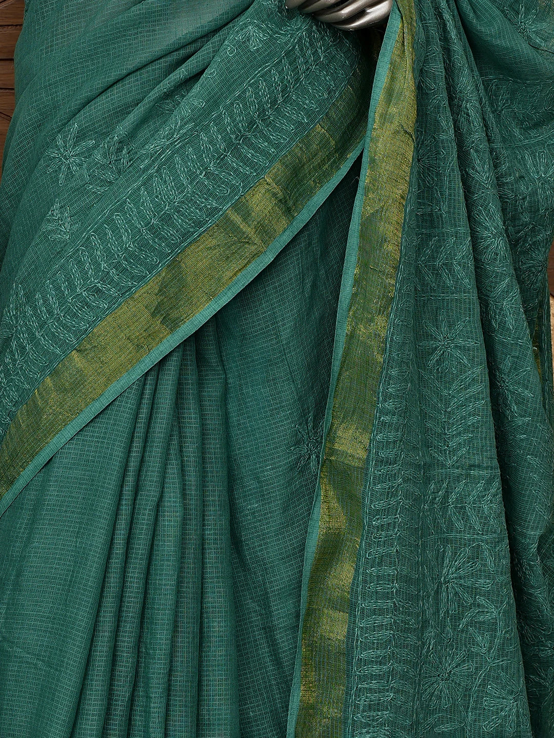 Ada Hand Embroidered Sacramento Green Kota Lucknowi Chikankari Saree With Blouse 01A525415