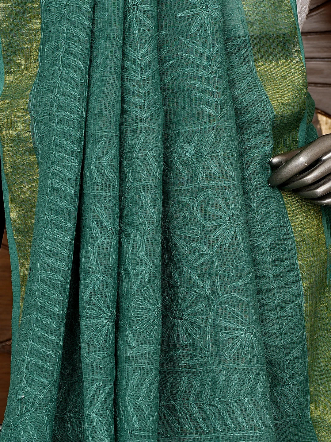 Ada Hand Embroidered Sacramento Green Kota Lucknowi Chikankari Saree With Blouse 01A525415