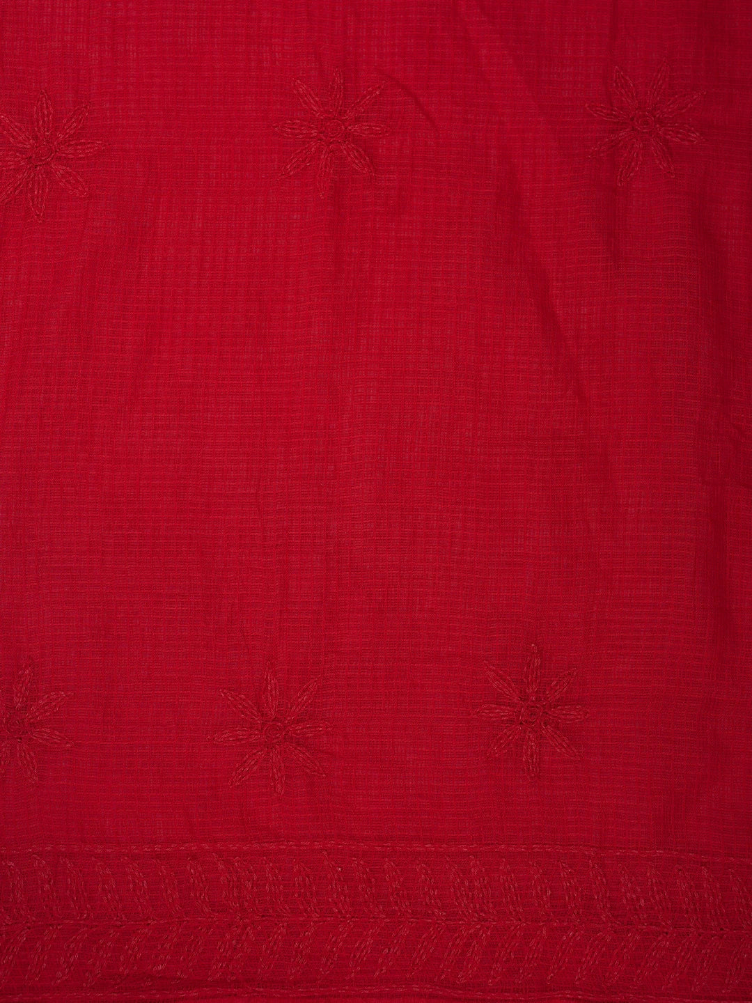 Ada Hand Embroidered Red Kota Lucknowi Chikankari Saree With Blouse 01A810481