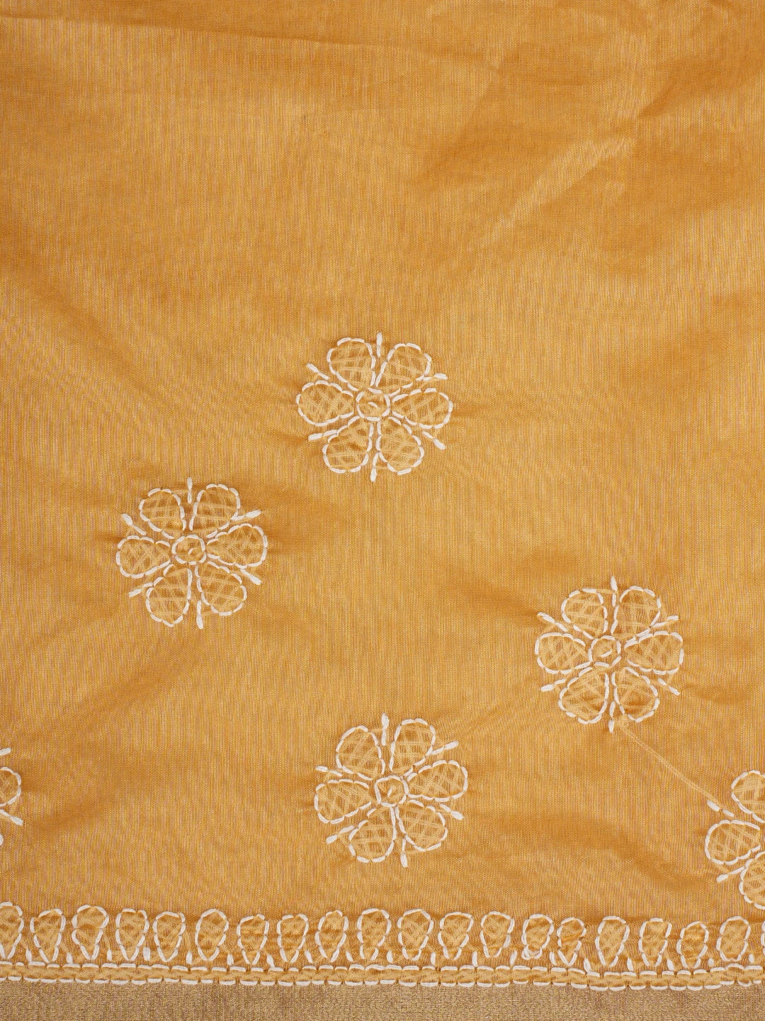 Ada Hand Embroidered Mustard Chanderi Lucknowi Chikankari Saree and Blouse 01A854994