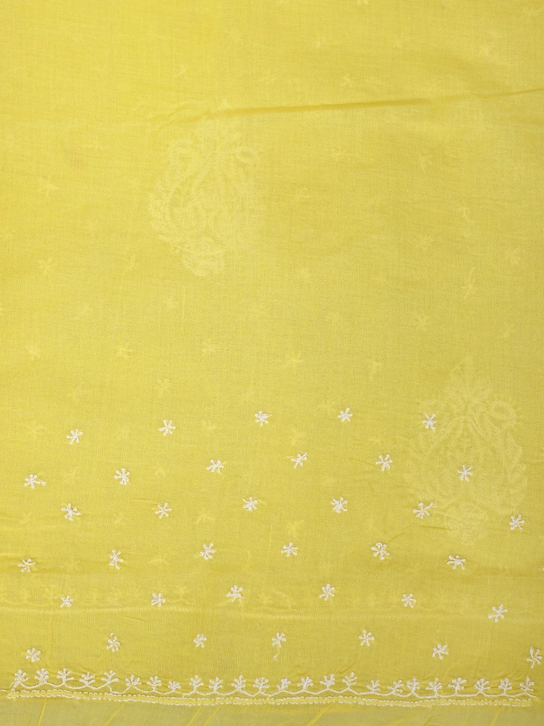 Ada Hand Embroidered Yellow Cotton Lucknowi Chikankari Saree With Blouse 01A760489