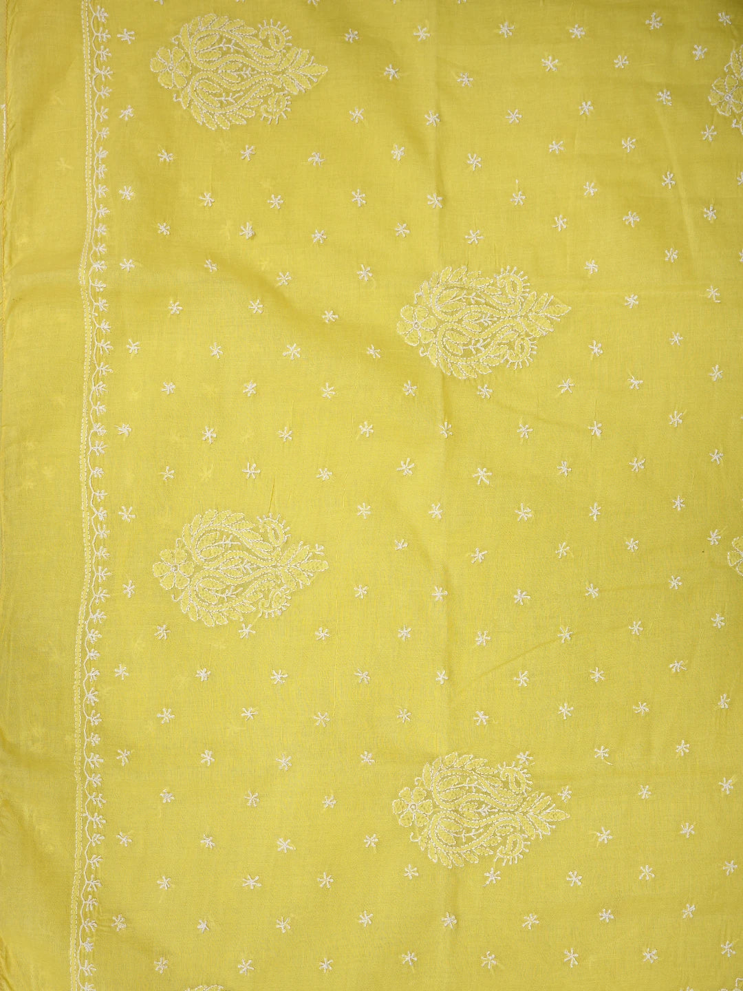 Ada Hand Embroidered Yellow Cotton Lucknowi Chikankari Saree With Blouse 01A760489