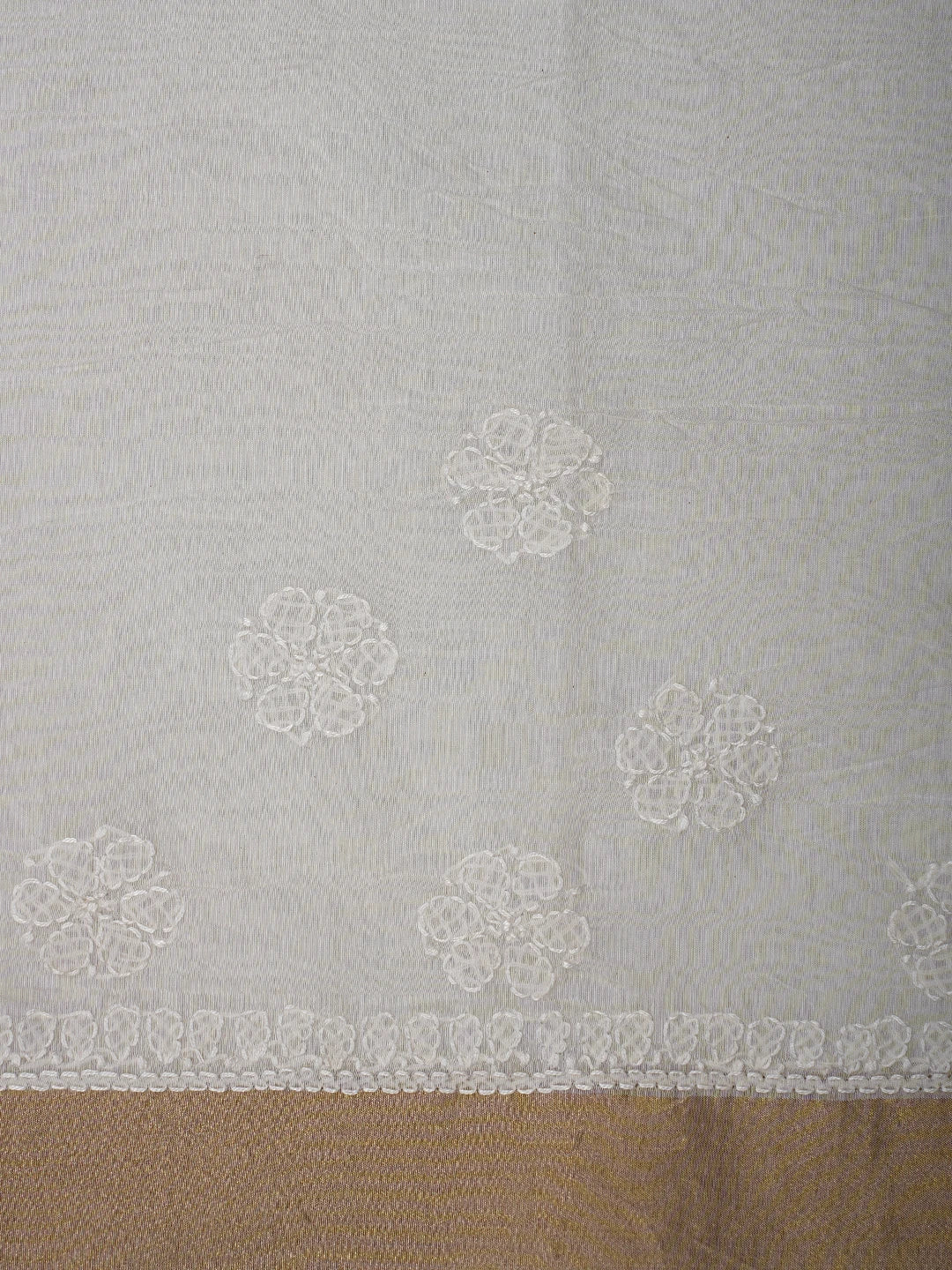 Ada Hand Embroidered White Chanderi Lucknowi Chikankari Saree With Blouse 01A833038