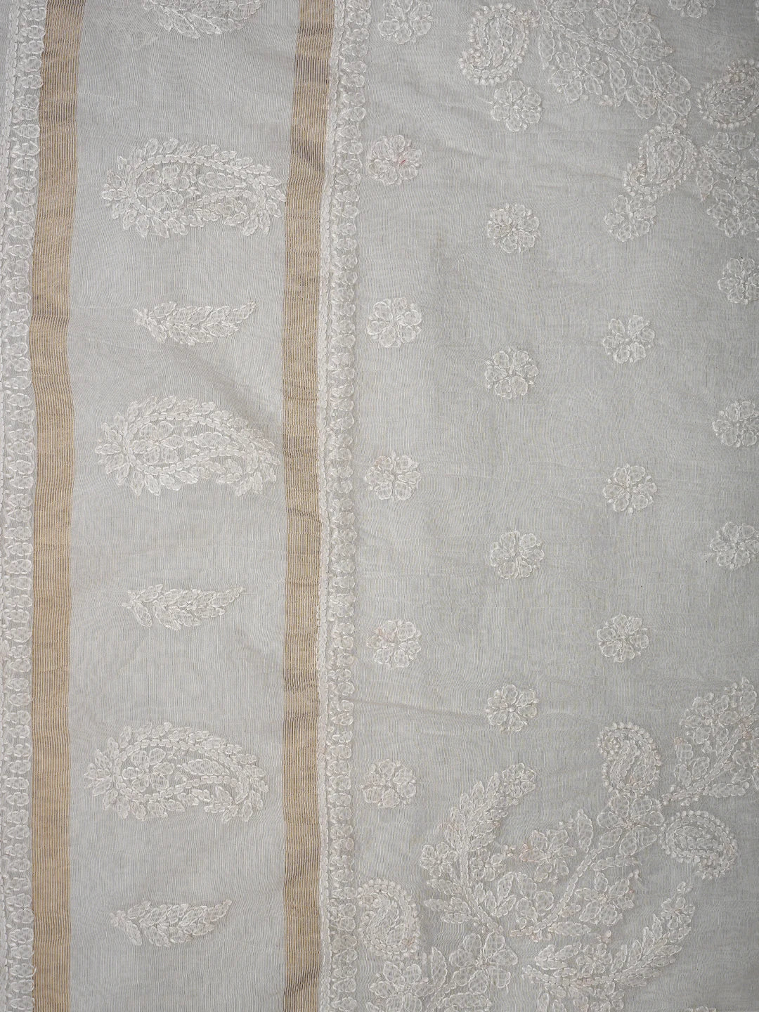 Ada Hand Embroidered White Chanderi Lucknowi Chikankari Saree With Blouse 01A833038