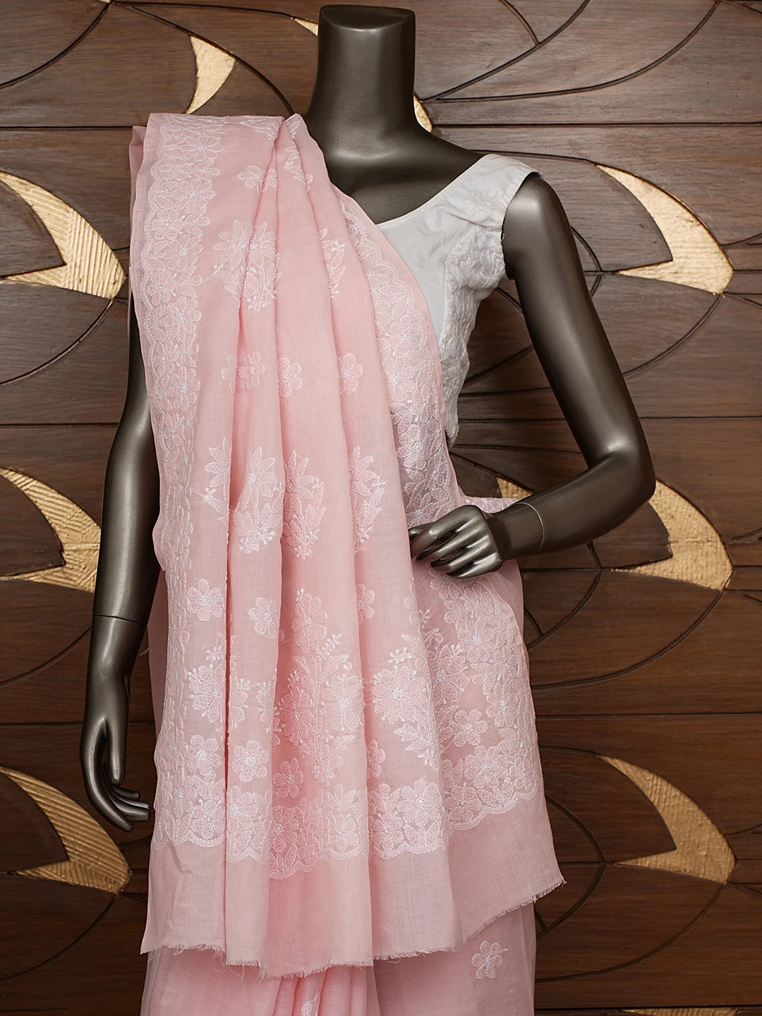 Ada Hand Embroidered Pink Cotton Lucknowi Chikankari Saree With Blouse 01A720748