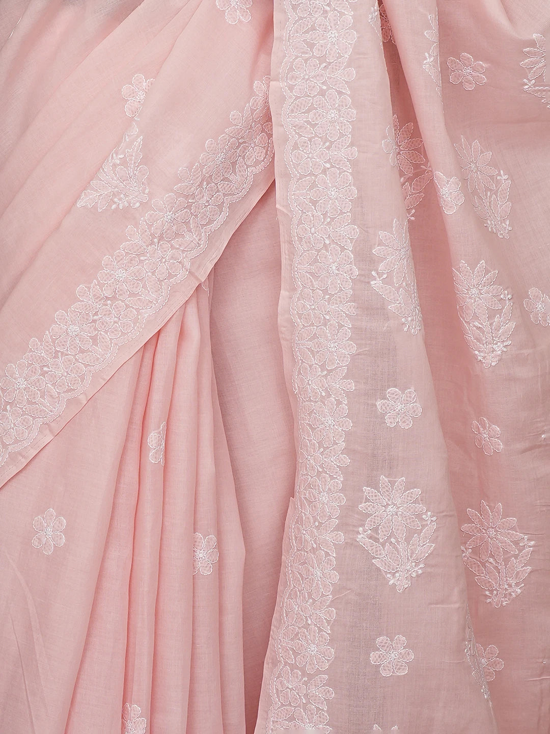 Ada Hand Embroidered Pink Cotton Lucknowi Chikankari Saree With Blouse 01A720748
