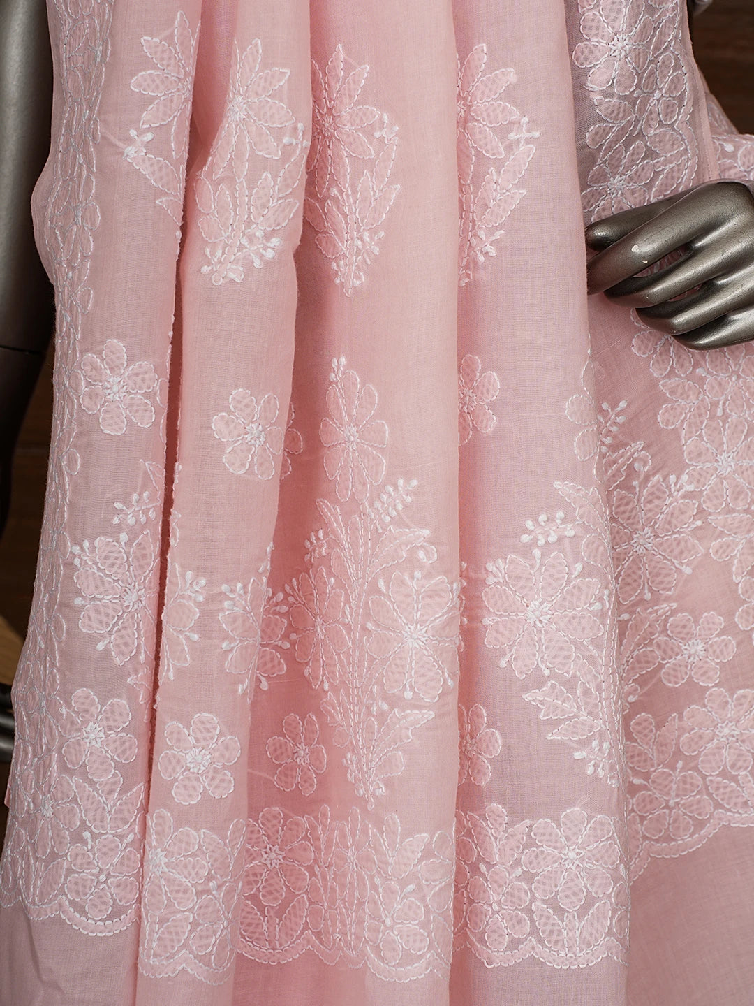Ada Hand Embroidered Pink Cotton Lucknowi Chikankari Saree With Blouse 01A720748