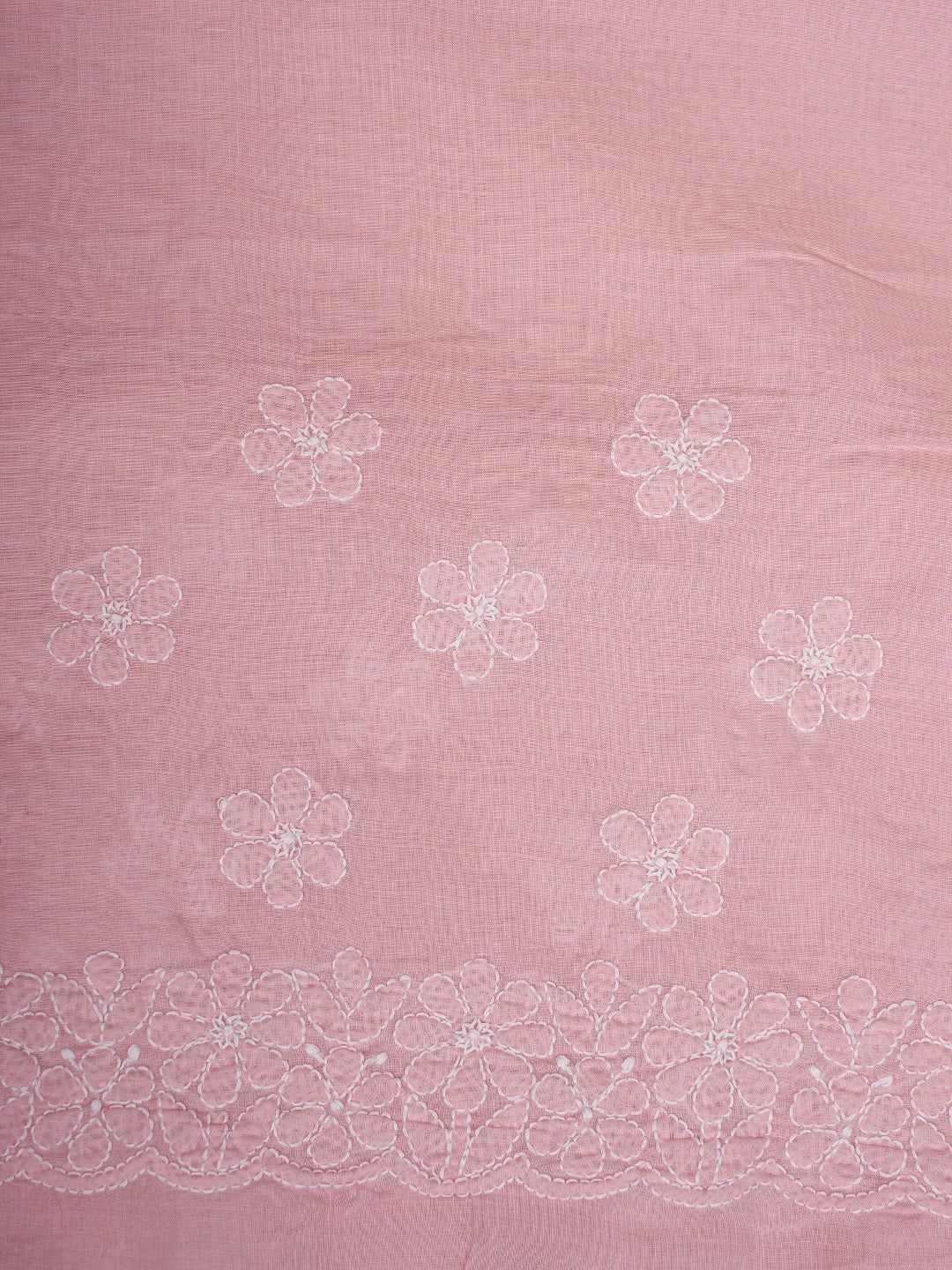 Ada Hand Embroidered Pink Cotton Lucknowi Chikankari Saree With Blouse 01A720748