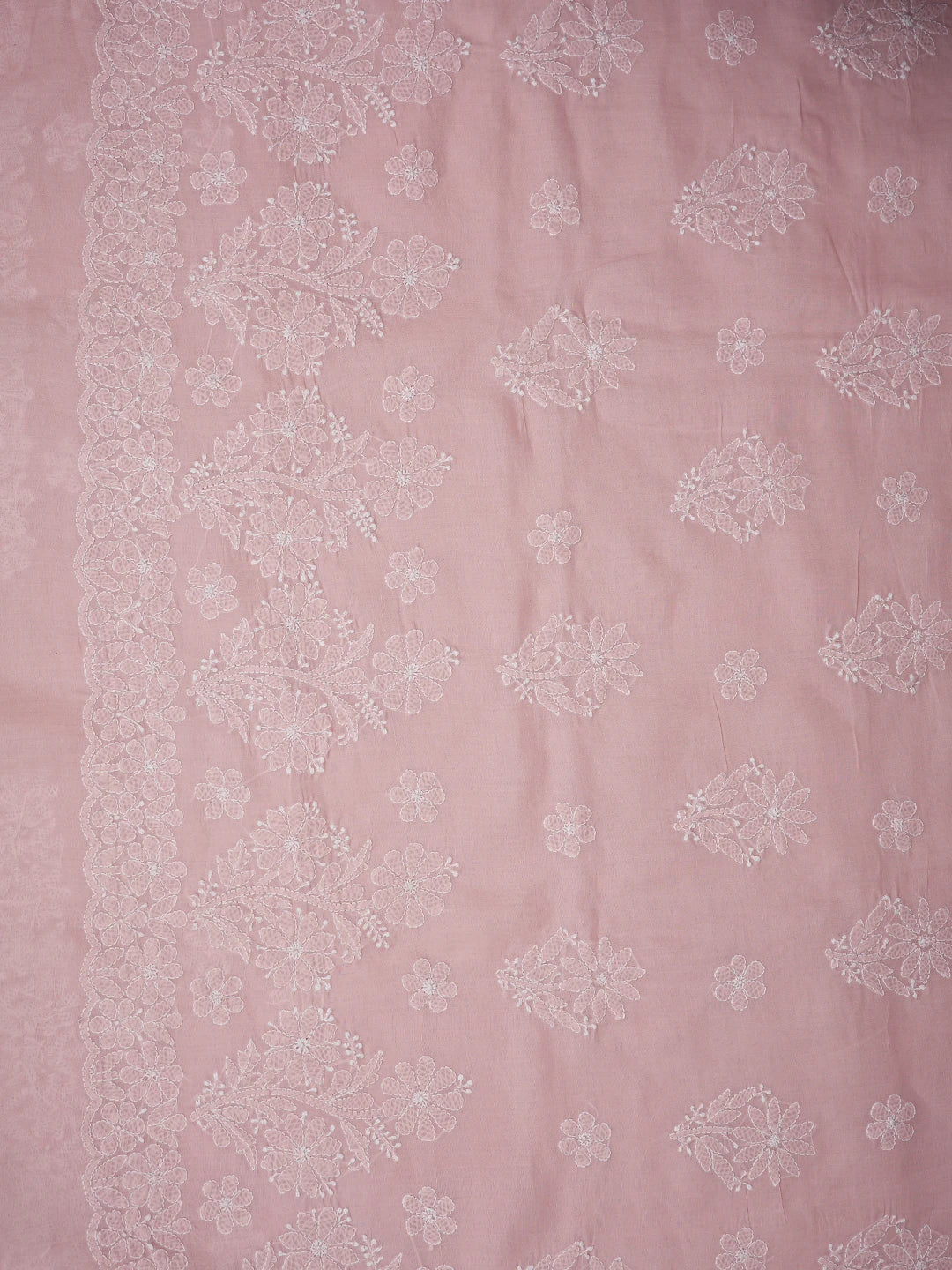 Ada Hand Embroidered Pink Cotton Lucknowi Chikankari Saree With Blouse 01A720748