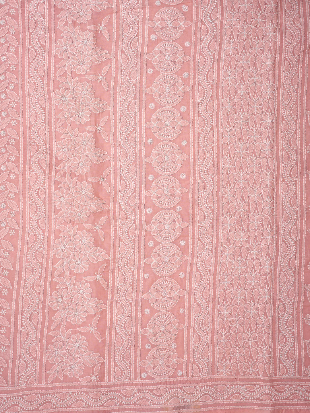 Ada Hand Embroidered Pastel Peach Cotton Lucknowi Chikankari Saree With Blouse 01A839139