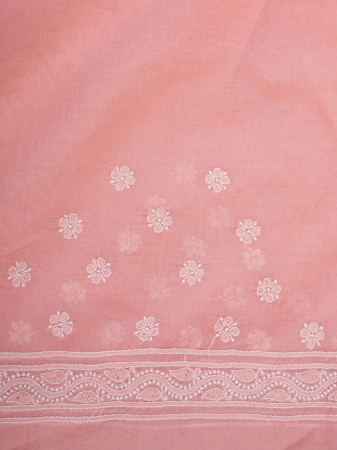 Ada Hand Embroidered Pastel Peach Cotton Lucknowi Chikankari Saree With Blouse 01A839139