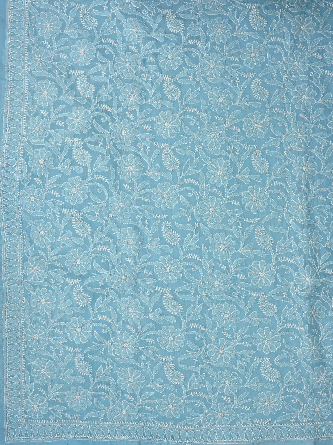 Ada Hand Embroidered Blue Cotton Lucknowi Chikankari Saree With Blouse 01A767241