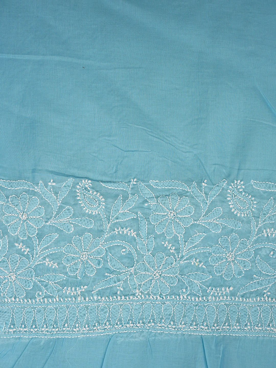 Ada Hand Embroidered Blue Cotton Lucknowi Chikankari Saree With Blouse 01A767241