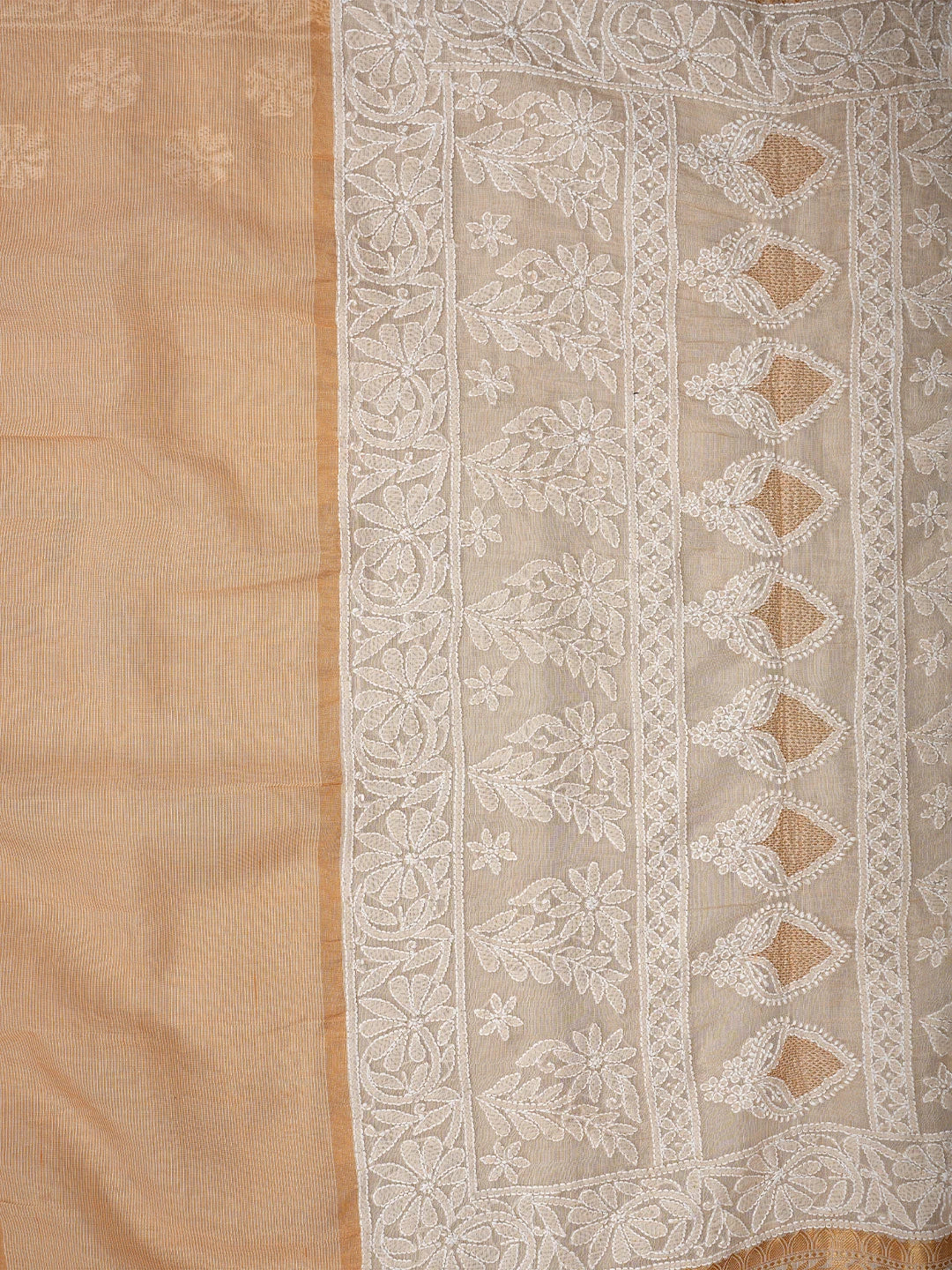 Ada Hand Embroidered Fawn Chanderi Lucknowi Chikankari Saree With Blouse 01A850748