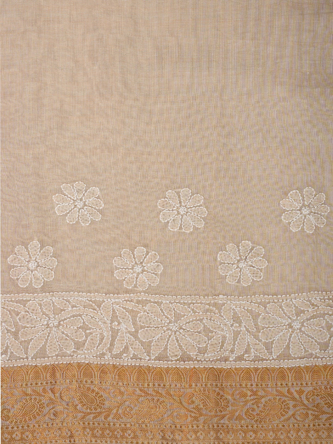 Ada Hand Embroidered Fawn Chanderi Lucknowi Chikankari Saree With Blouse 01A850748