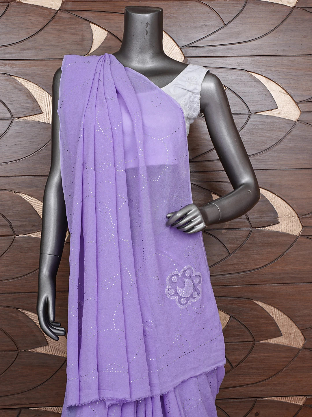 Ada Hand Embroidered Lavender Viscose Georgette Saree/Blouse With Muqaish Work 01A208732