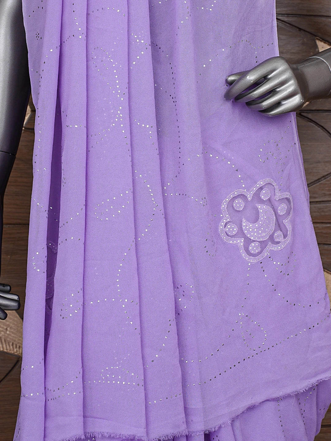 Ada Hand Embroidered Lavender Viscose Georgette Saree/Blouse With Muqaish Work 01A208732